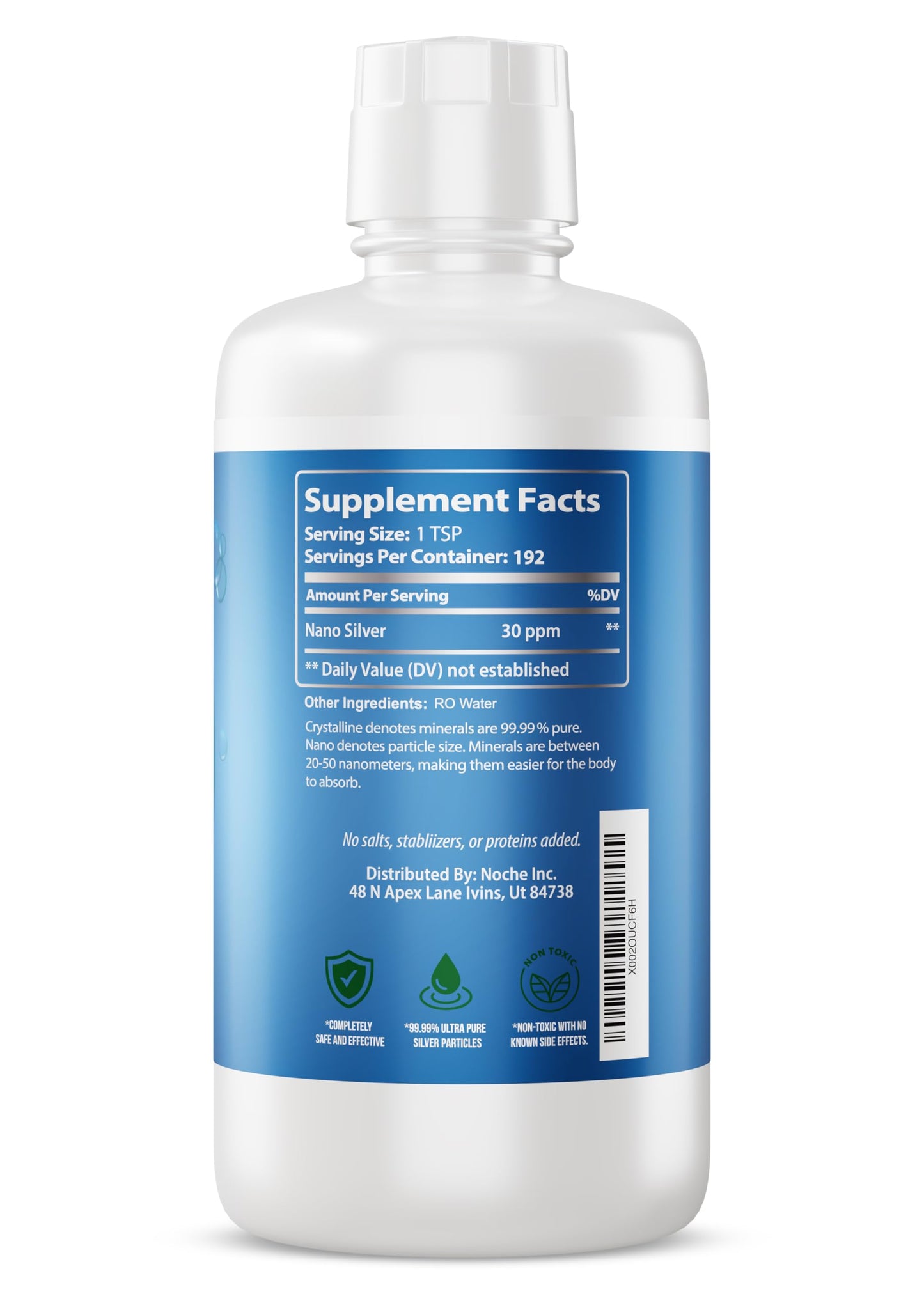NutriNoche Colloidal Silver Mineral Liquid Supplement - 30 ppm, 32 oz - Colloidal Minerals