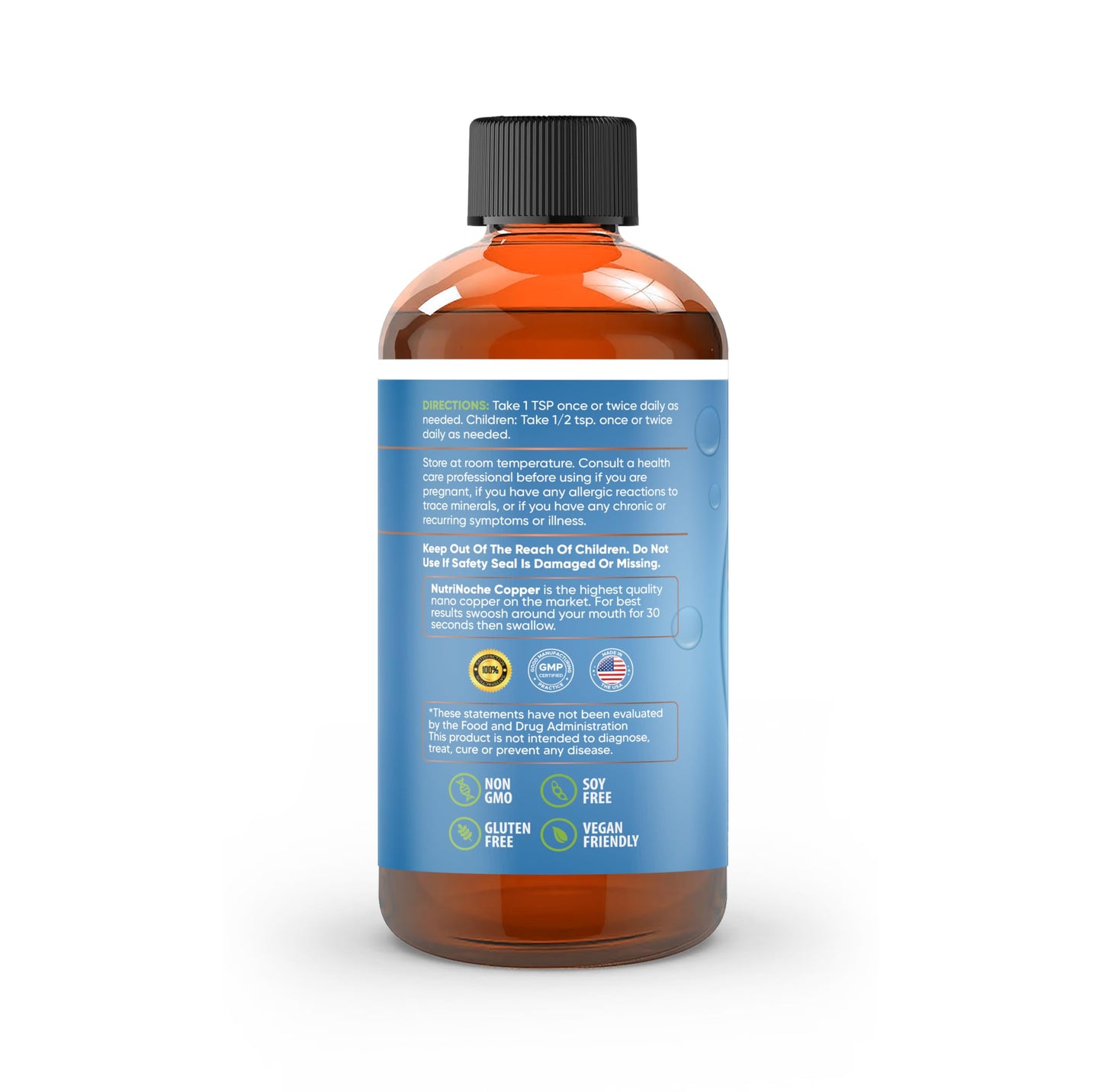NutriNoche Liquid Colloidal Copper Supplement | 99.99% Ultra Pure Crystalline Nano Copper | 30 ppm