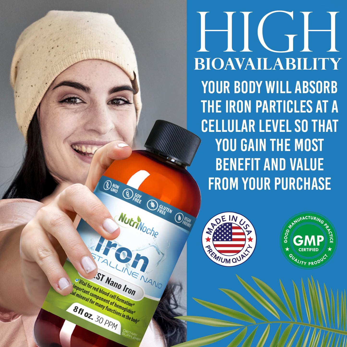 Nutrinoche Liquid Iron Supplement - High Potency Sublingual Drops (8 oz) - Vegan, Tasteless - For Women, Men & Kids