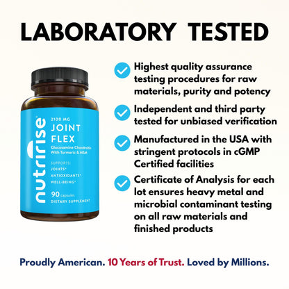 NutriRise Joint Flex 2100mg Glucosamine Chondroitin Turmeric Curcumin - Gluten Free