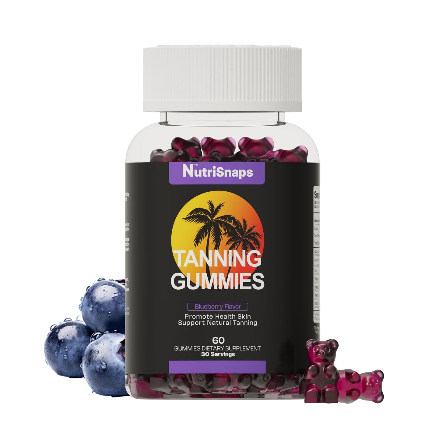 Nutrisnaps Tanning Gummies – Vegan Non-GMO Tanning Supplement (60 Gummies) | Blueberry