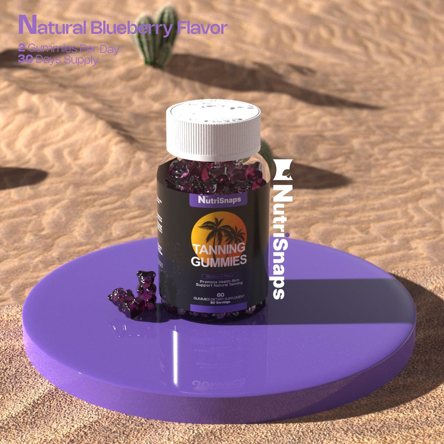 Nutrisnaps Tanning Gummies – Vegan Non-GMO Tanning Supplement (60 Gummies) | Blueberry