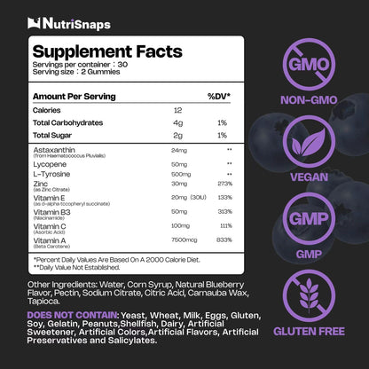 Nutrisnaps Tanning Gummies – Vegan Non-GMO Tanning Supplement (60 Gummies) | Blueberry
