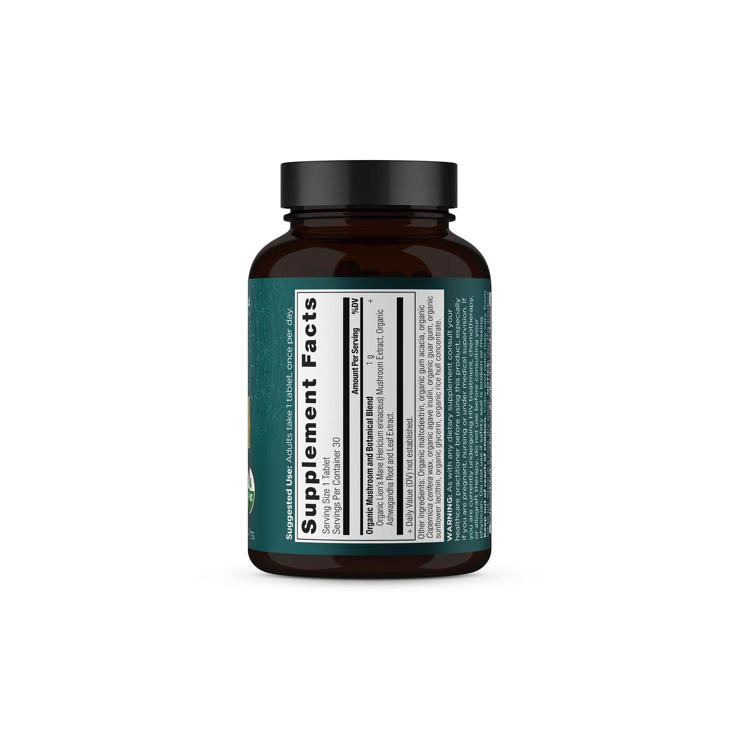 Organic Lion's Mane Mushroom Supplement with Ashwagandha - Ancient Nutrition, 30 Tablets