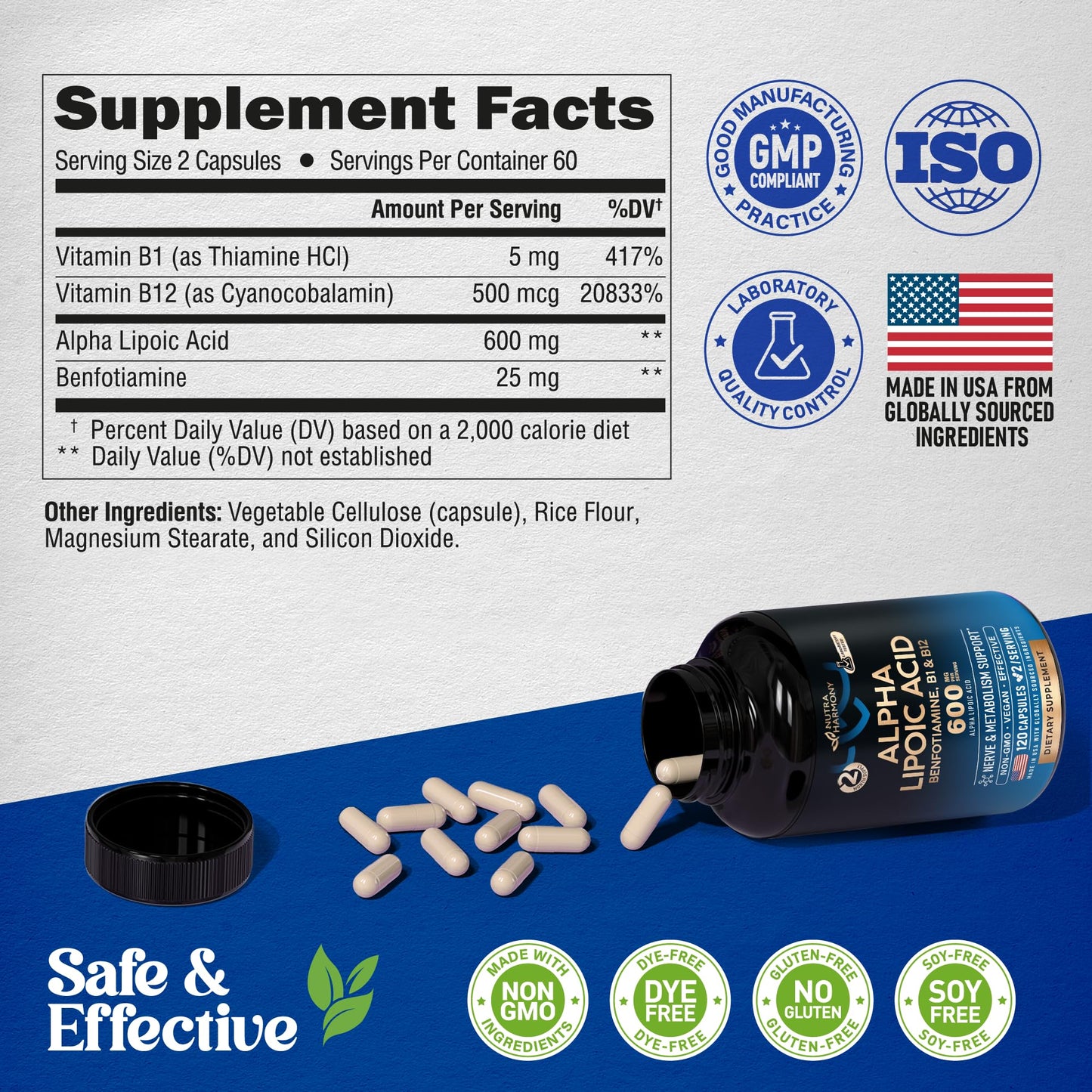 Alpha Lipoic Acid 600mg - ALA for Nerve & Energy Support | 120 Capsules