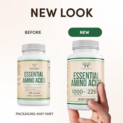 Essential Amino Acids (EAAs & BCAAs) - 1g per Serving Powder | 225 Capsules | Gluten Free | Double Wood