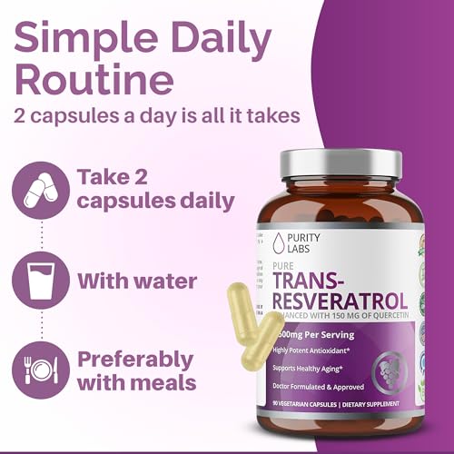 Purity Labs Trans-Resveratrol with Quercetin – Pure Organic Vegan Antioxidant (90 Caps)