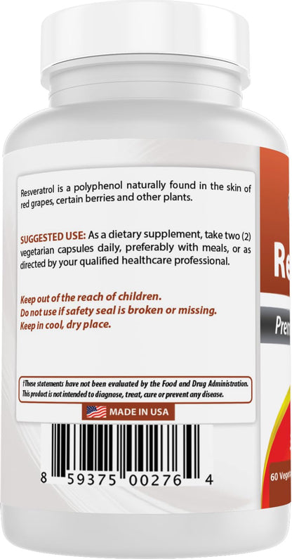 Best Naturals Resveratrol Complex 500 mg – 120 Veg Capsules (Gluten Free, Non-GMO)