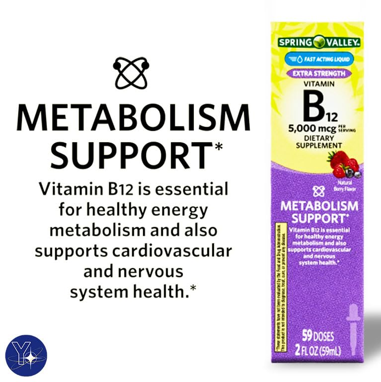 Liquid Vitamin B12 5000mcg Berry – Metabolism Support, 2 oz | Spring Valley