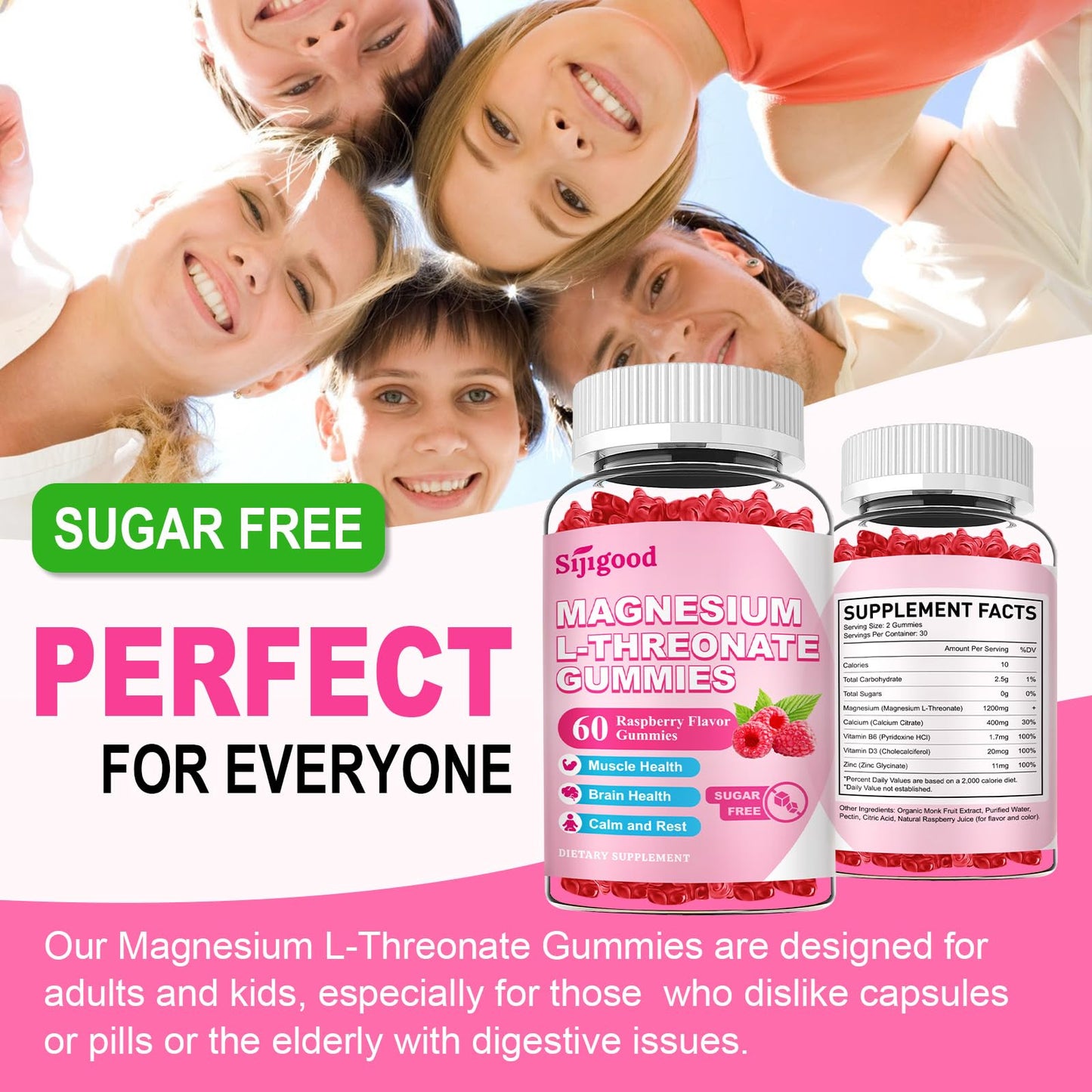 Magnesium L-Threonate Gummies 1200MG - Brain Health, Cognitive Support, Raspberry - 60 Count