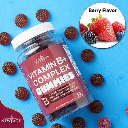 NEW AGE Vitamin B Complex Gummies – B3, B6, B12, Biotin, Folic Acid & Vitamin C | Gluten-Free, Vegan | Made in USA (120 Count Pack of 2)