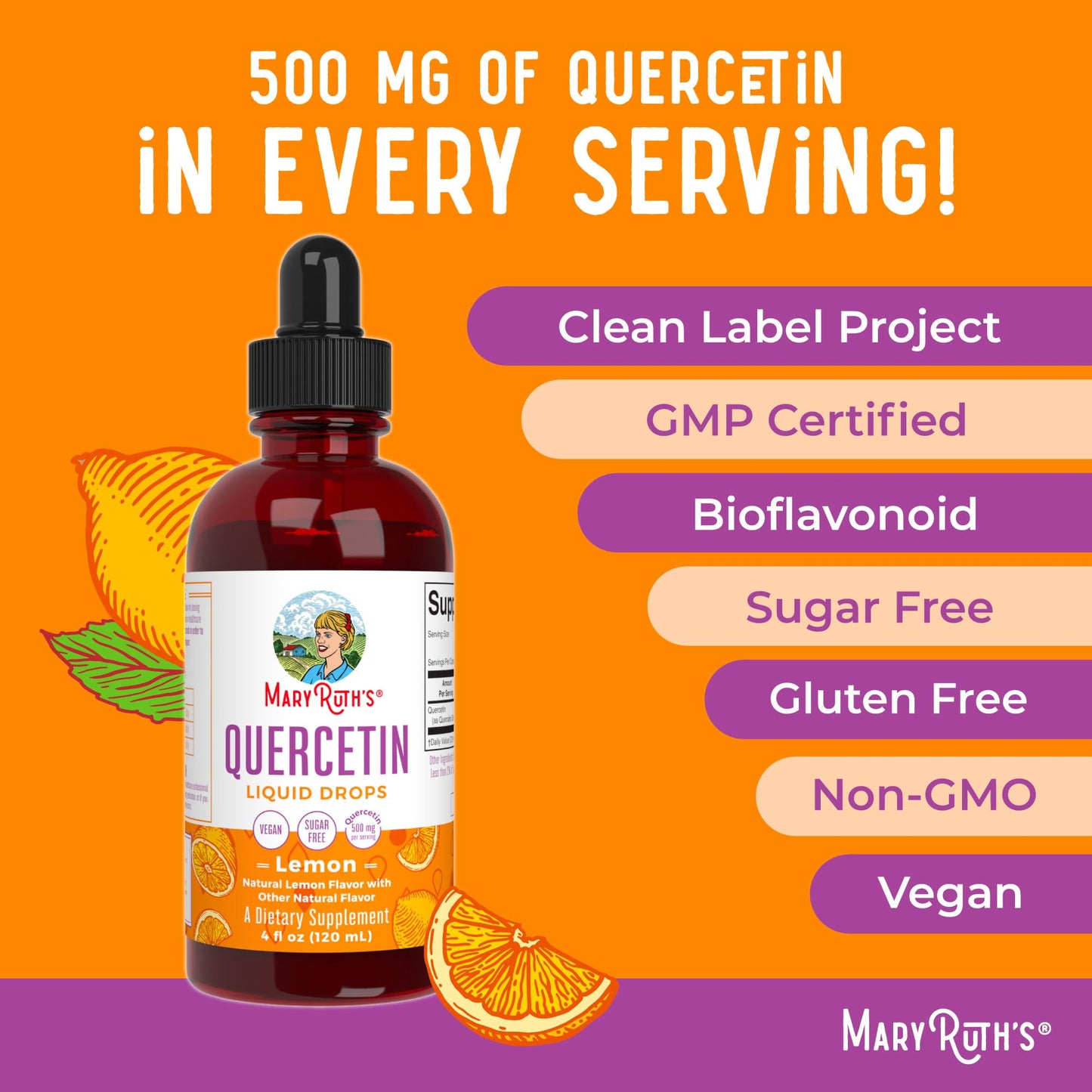 MaryRuth Organics Quercetin Liquid Drops – 500mg, Sugar Free, Vegan