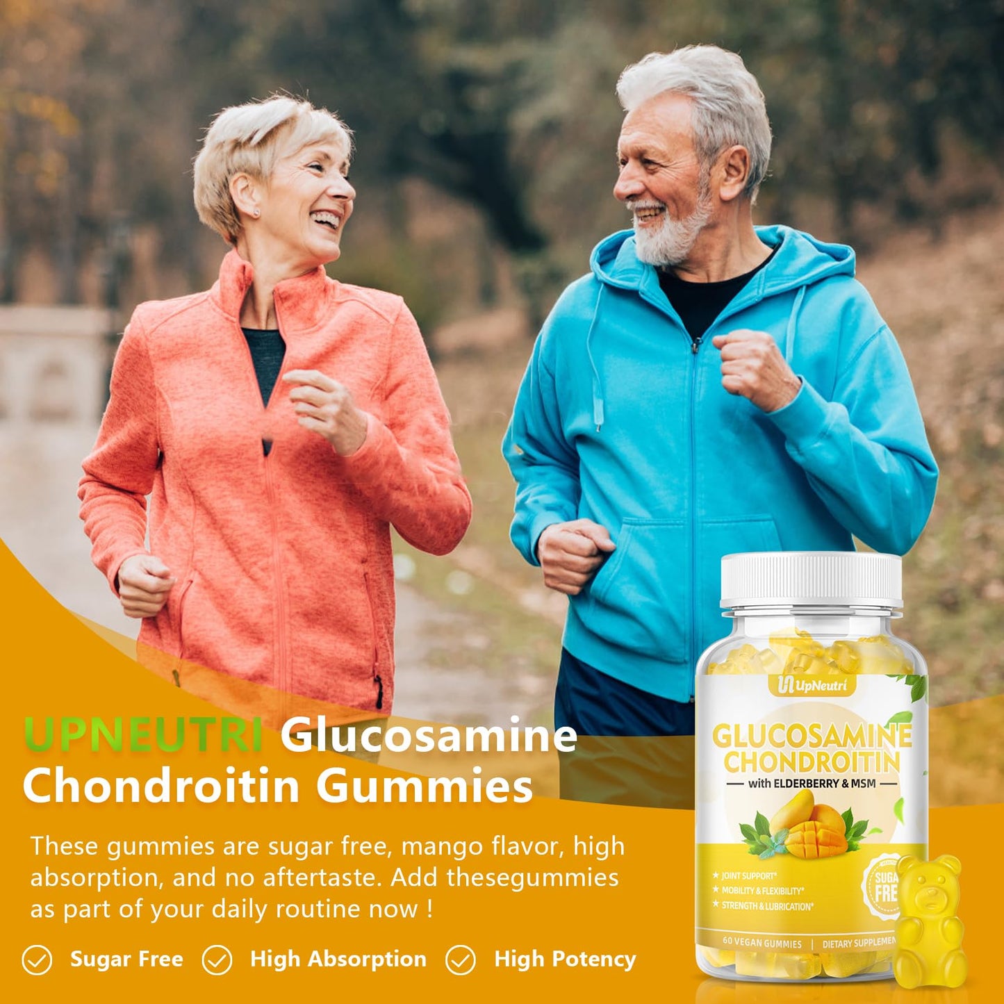 Sugar Free Glucosamine Chondroitin Gummies – Extra Strength 1500mg | Joint Support for Men & Women