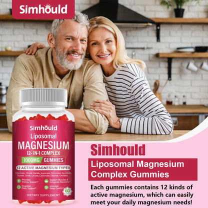 Liposomal Magnesium Complex Gummies 120 Ct – 12 Magnesium Forms + D3, B6, C, Ashwagandha & CoQ10