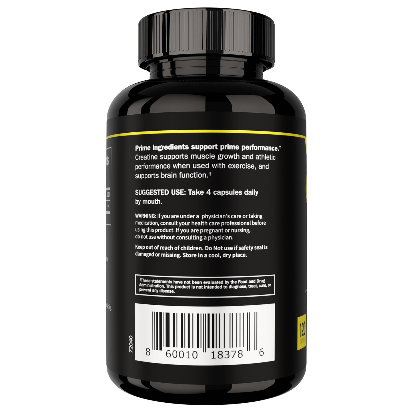 Prime Labs Creatine Monohydrate Capsules 5g - 120 Count | Muscle Growth, Recovery & Brain Function