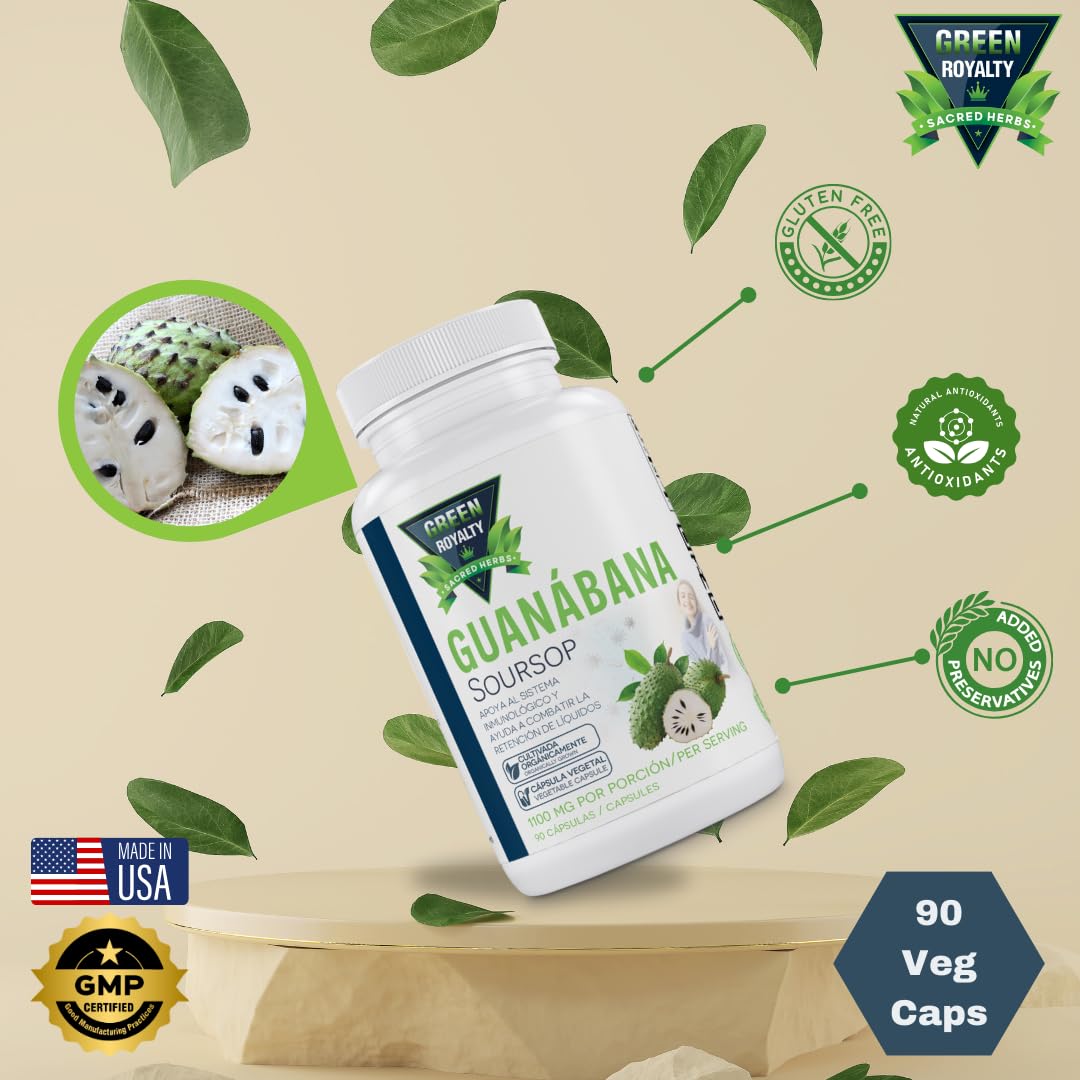 Graviola Guanabana (Soursop) Capsules – 1100mg Per Serving, 90 Vegan Capsules – Organically Grown Guanábana – No Preservatives, Gluten-Free, Made in USA | Immune Support and antioxidant Defense