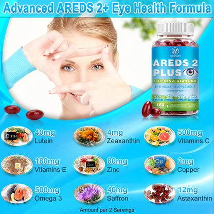 AREDS 2+ Eye Vitamins Softgels 160 Count | Lutein 40mg, Zeaxanthin 4mg
