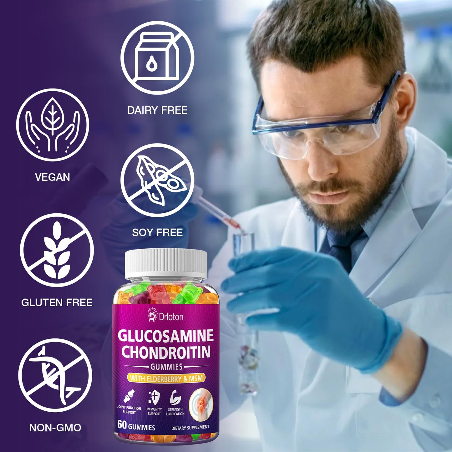 2-Pack 3000mg Glucosamine Chondroitin Gummies with MSM & Elderberry | Joint Health & Flexibility – 120 Gummies