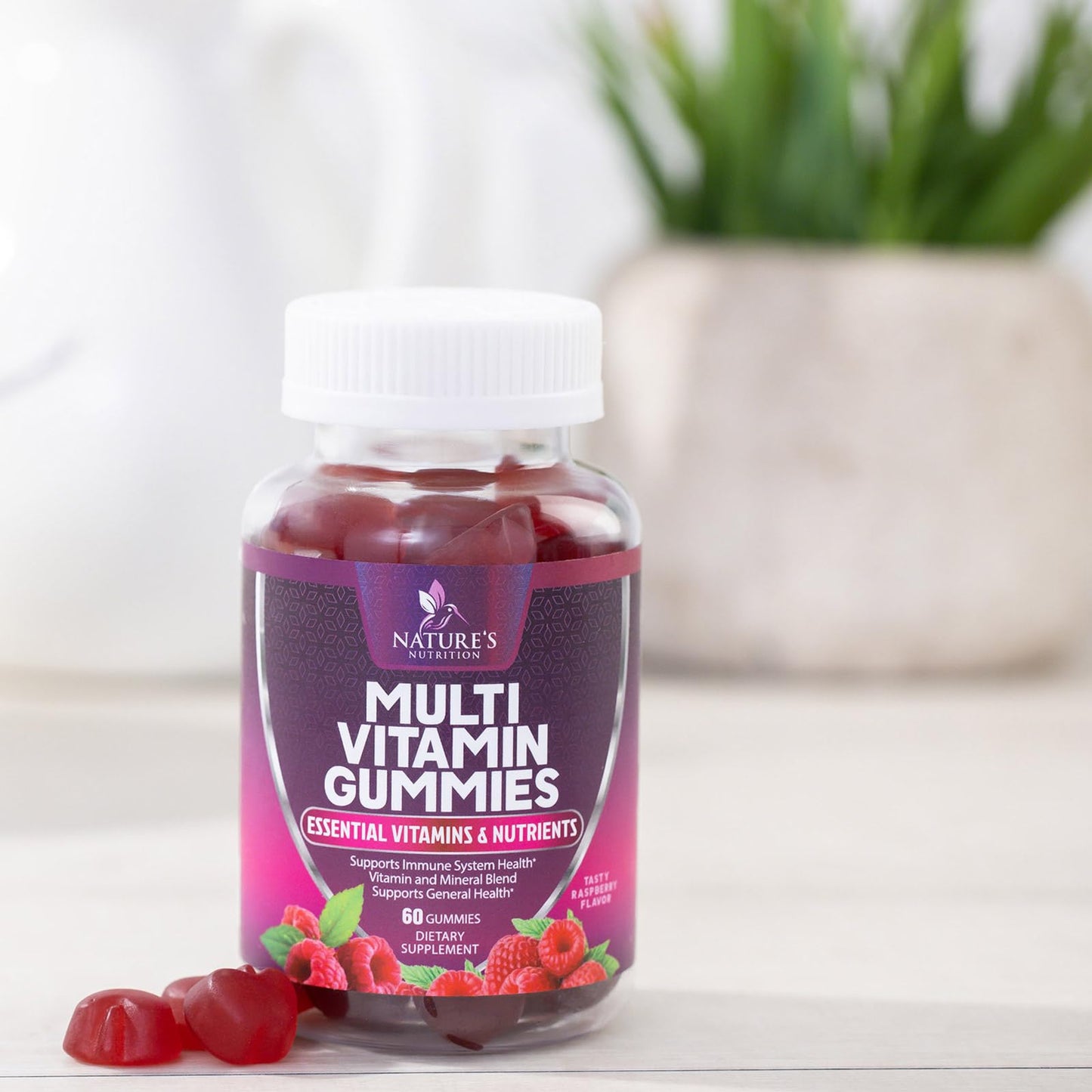 Multivitamin Gummies for Adults – Vitamins A, C, D & B12 | For Women & Men | Nature's Multi VIT Vitamin (60 Gummies)