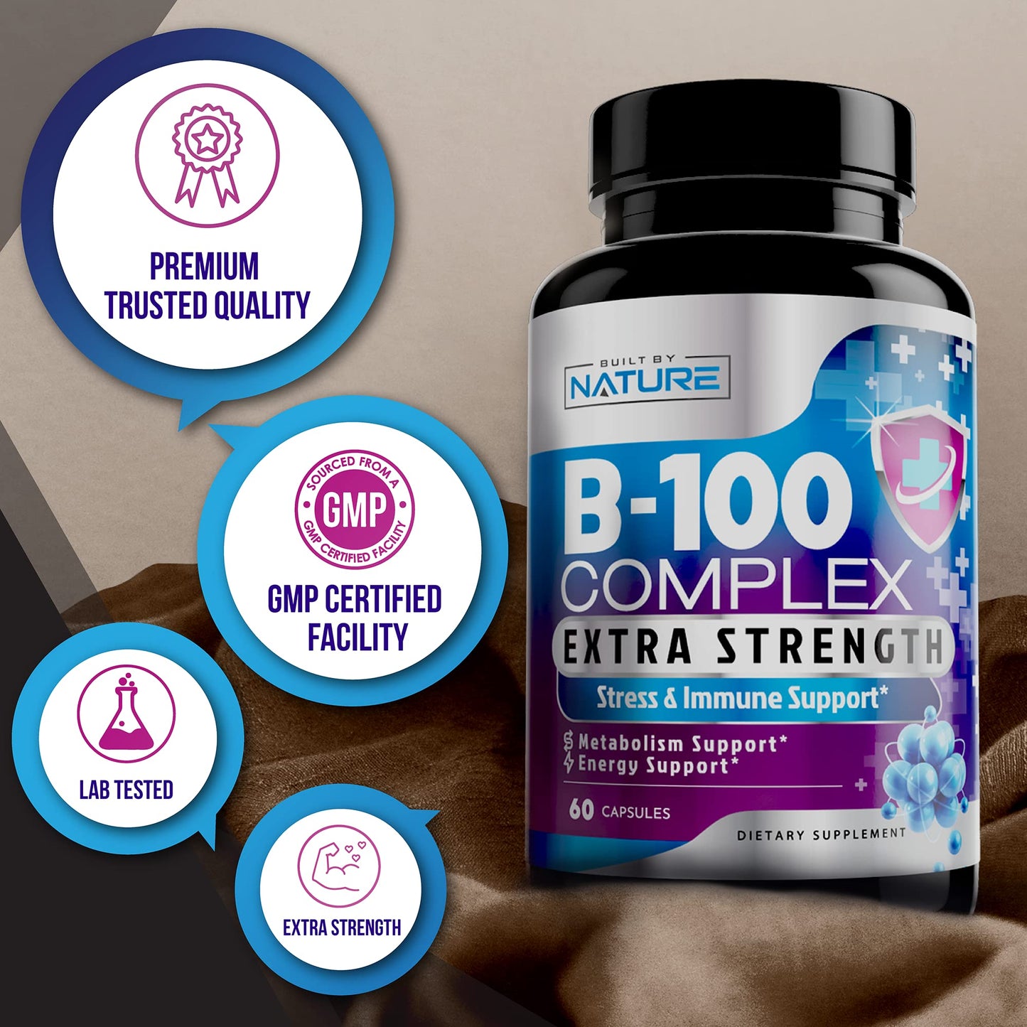 Vitamin B Complex + Vitamin C - Immune, Energy & Metabolism Support | 60 Caps | Vegan