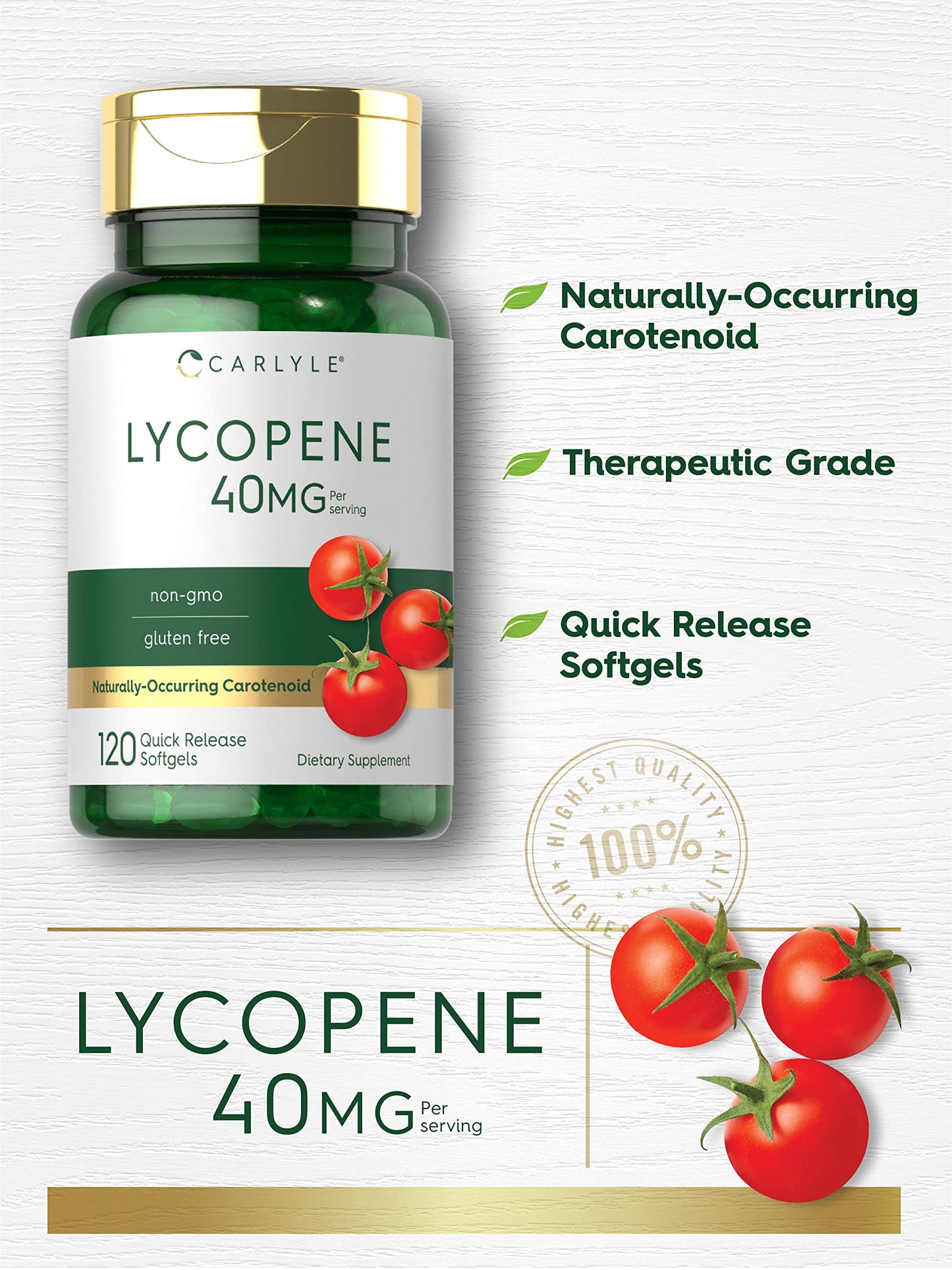 Carlyle Lycopene 40mg | 120 Softgels - Non-GMO & Gluten Free | Naturally Occurring Carotenoid