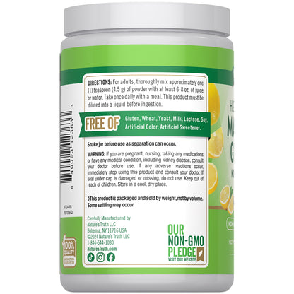 Nature's Truth Magnesium Glycinate Powder 6 oz – Lemon Flavor | High Absorption, Vegan, Non-GMO, Gluten Free