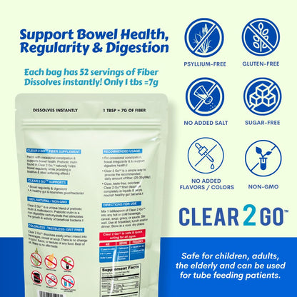 Nutritional Designs Clear 2 Go Prebiotic Fiber Powder - Inulin, Gluten Free, 15.8 oz