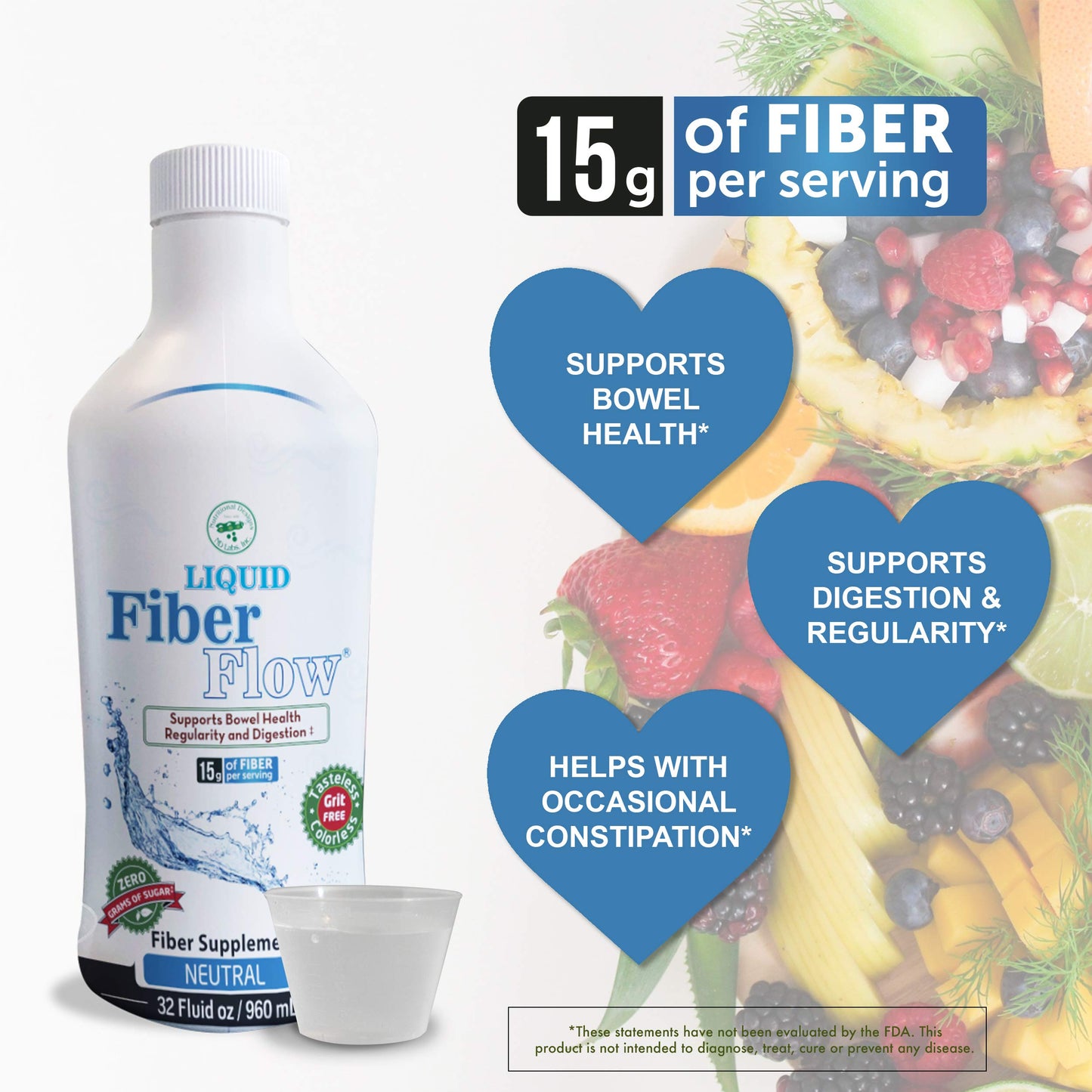 Nutritional Designs Liquid Fiber Flow – Sugar-Free Prebiotic Inulin Fiber (25 Packets)
