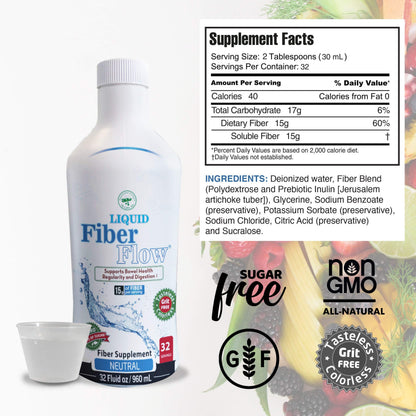 Nutritional Designs Liquid Fiber Flow – Sugar-Free Prebiotic Inulin Fiber (25 Packets)