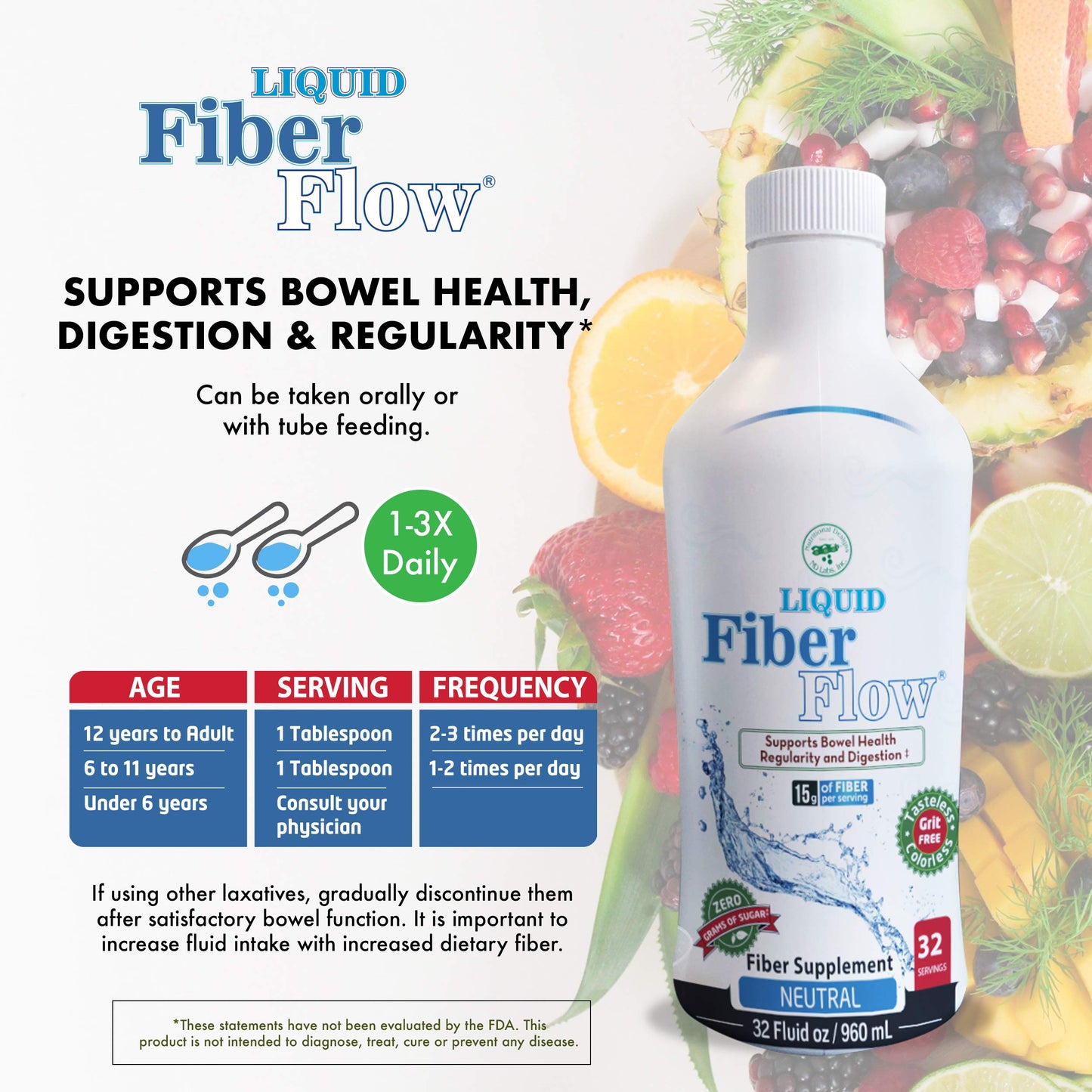 Nutritional Designs Liquid Fiber Flow – Sugar-Free Prebiotic Inulin Fiber (25 Packets)