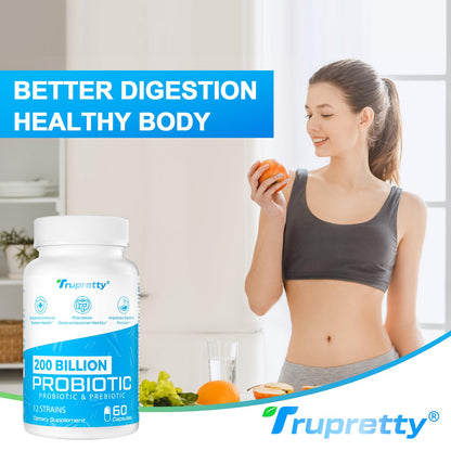 200 Billion CFUs Probiotic: 12 Strains + 3 Organic Prebiotics | Women & Men, 60 Caps, Shelf-Stable, Non-GMO