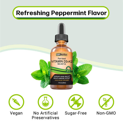 Vegan Vitamin D3 + K2 (MK-7) Liquid Drops with MCT – Peppermint Flavor