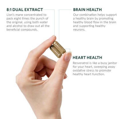 Nutritional Roots Lion's Mane + Resveratrol - Brain & Heart Health - 60 Capsules