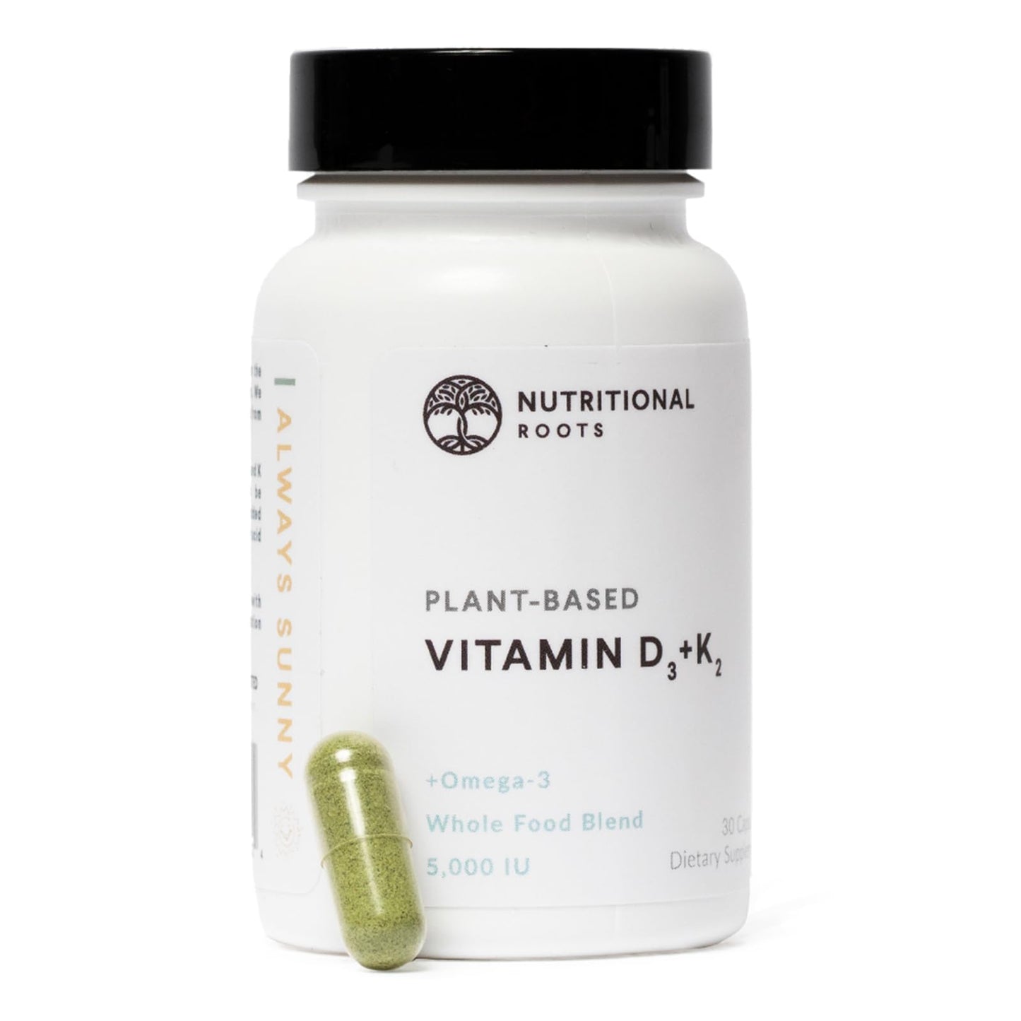 Nutritional Roots Vitamin D3 + K2 5000 IU, Probiotics 1B CFU, Algal DHA Omega-3 – Vegan Immune Support, 30 Capsules