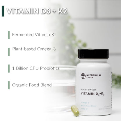 Nutritional Roots Vitamin D3 + K2 5000 IU, Probiotics 1B CFU, Algal DHA Omega-3 – Vegan Immune Support, 30 Capsules