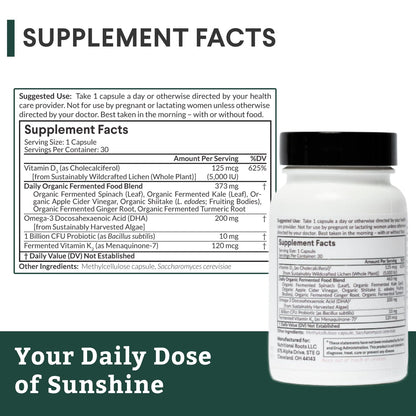 Nutritional Roots Vitamin D3 + K2 5000 IU, Probiotics 1B CFU, Algal DHA Omega-3 – Vegan Immune Support, 30 Capsules