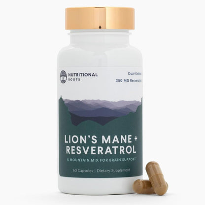 Nutritional Roots Lion's Mane + Resveratrol - Brain & Heart Health - 60 Capsules