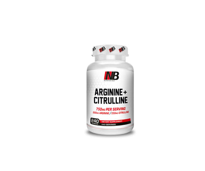NutritionBizz Arginine & Citrulline 240 Caps – 750 mg per Serving (500 mg Arginine / 250 mg Citrulline)