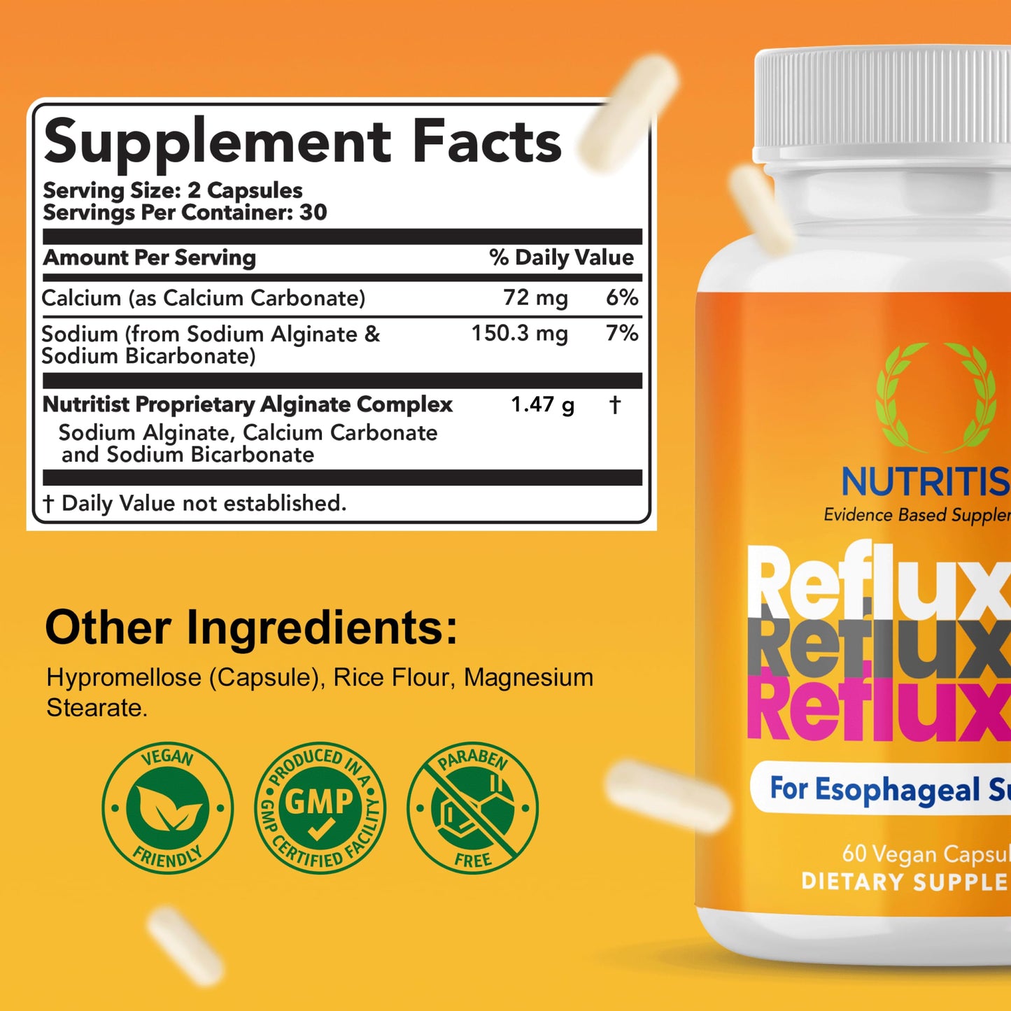 Nutritist Refluxter Sodium Alginate Capsules — Natural Acid Reflux & GERD Relief