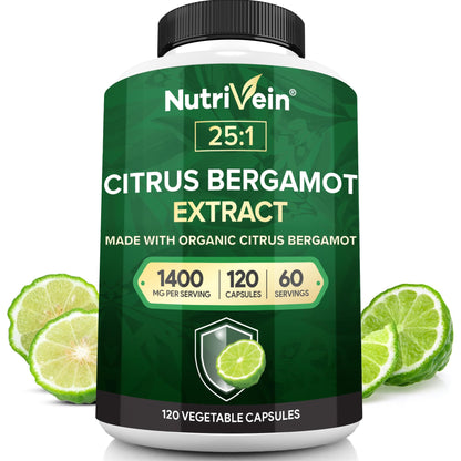 Nutrivein Premium Citrus Bergamot Supplement 1400mg 25:1 Bergamia Extract – 60 Day Supply (120 Capsules) | Heart & Circulatory Support