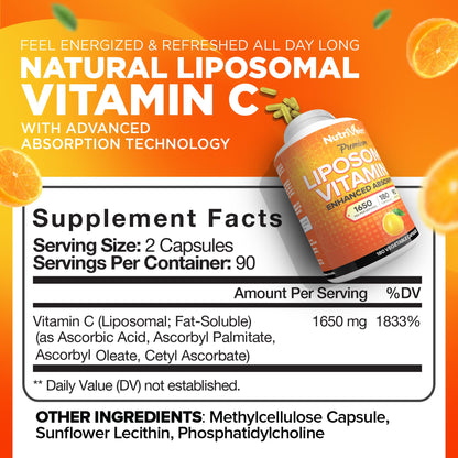 Nutrivein Liposomal Vitamin C 1650mg - 180 Caps | High-Absorption Vitamin C