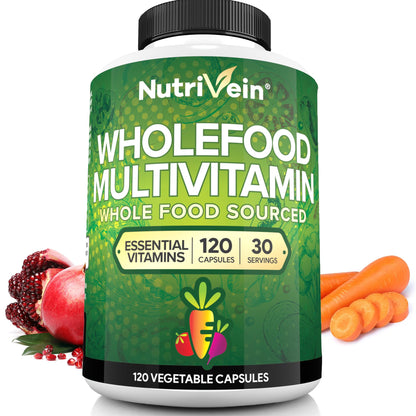 Nutrivein Whole Food Multivitamin for Men & Women – 120 Vegan Caps | Immune, Heart & Energy Support