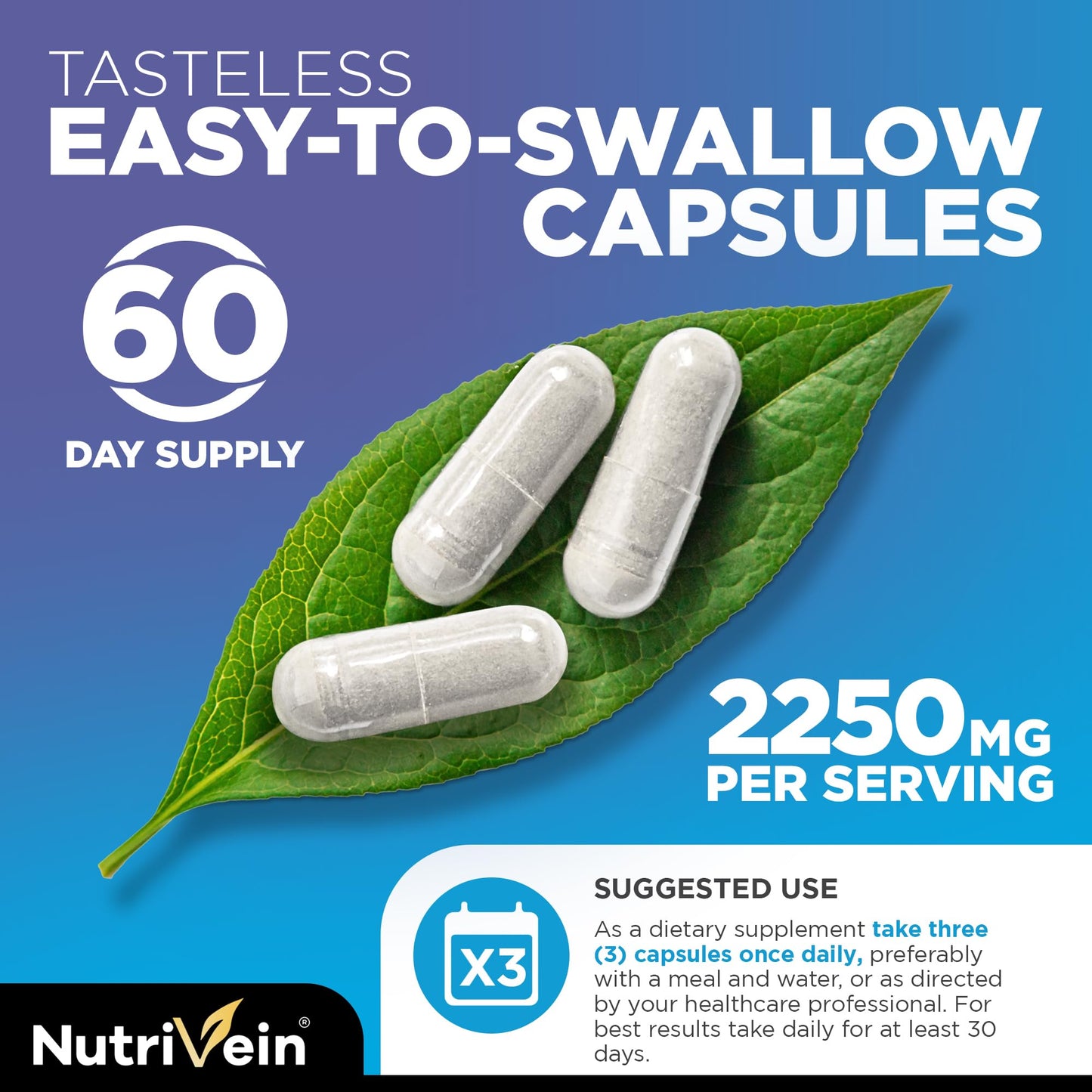 Nutrivein Premium Multi Collagen Pills 2250 mg – 180 Capsules (Type I, II, III, V, X)
