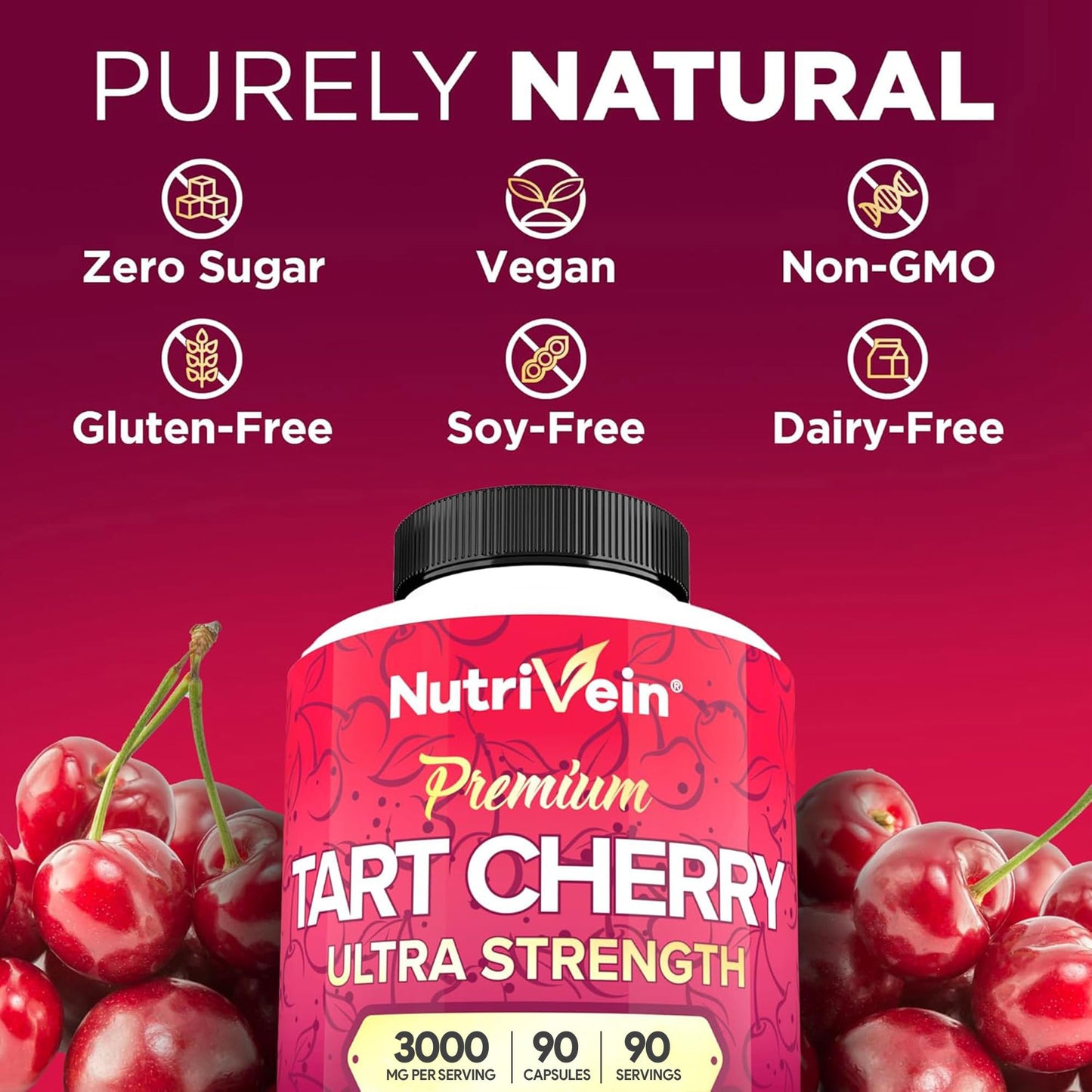 Nutrivein Tart Cherry Capsules 3000mg | Post-Workout Recovery, Sleep & Mobility