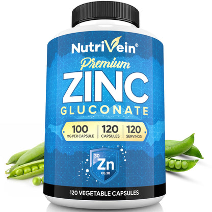 Nutrivein Zinc Gluconate 100mg (120 Caps) – High-Absorption Zinc for Wellness