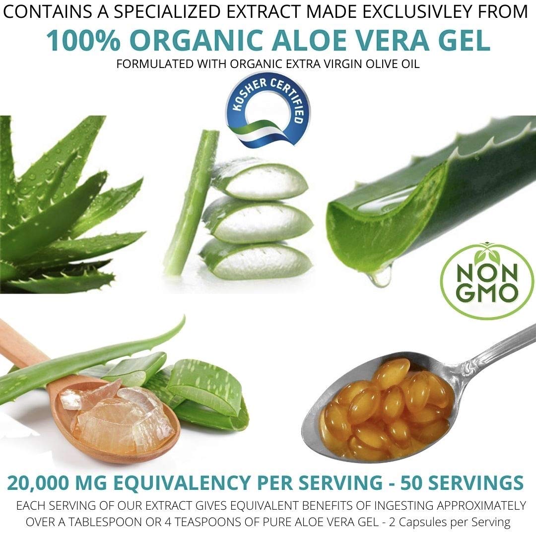 NutriWorth Aloe Vera Supplement (100 Softgels) – 20,000mg Pure Gel Equivalency, Organic Aloe Vera