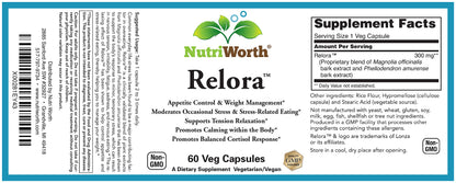 NutriWorth Relora - Stress & Weight Management Supplement. 300MG Vegetable Capsules - 60 Servings per Bottle