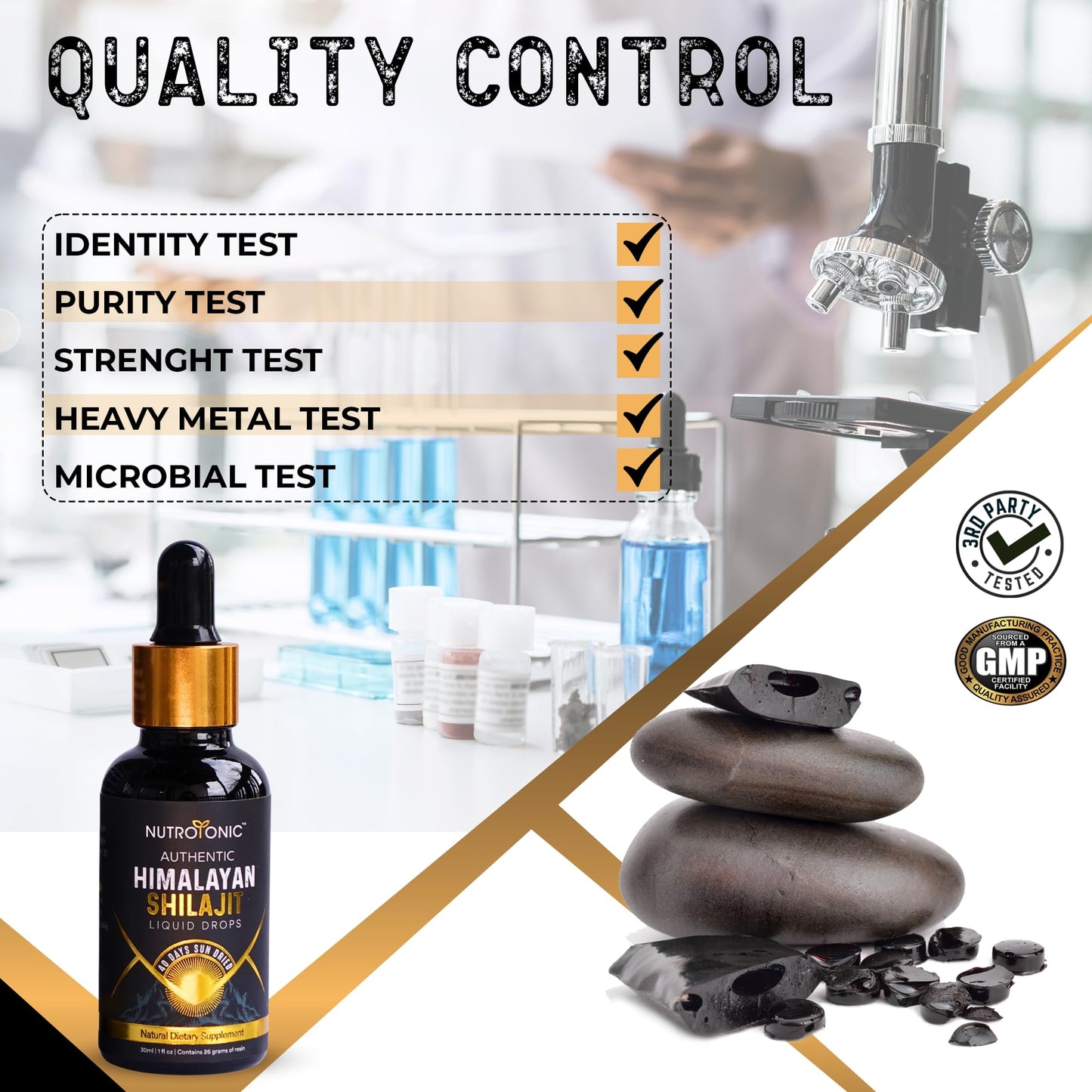 NutroTonic Himalayan Shilajit Liquid Drops - 30ml, 60 Days Sun-Dried, Gold Grade A+