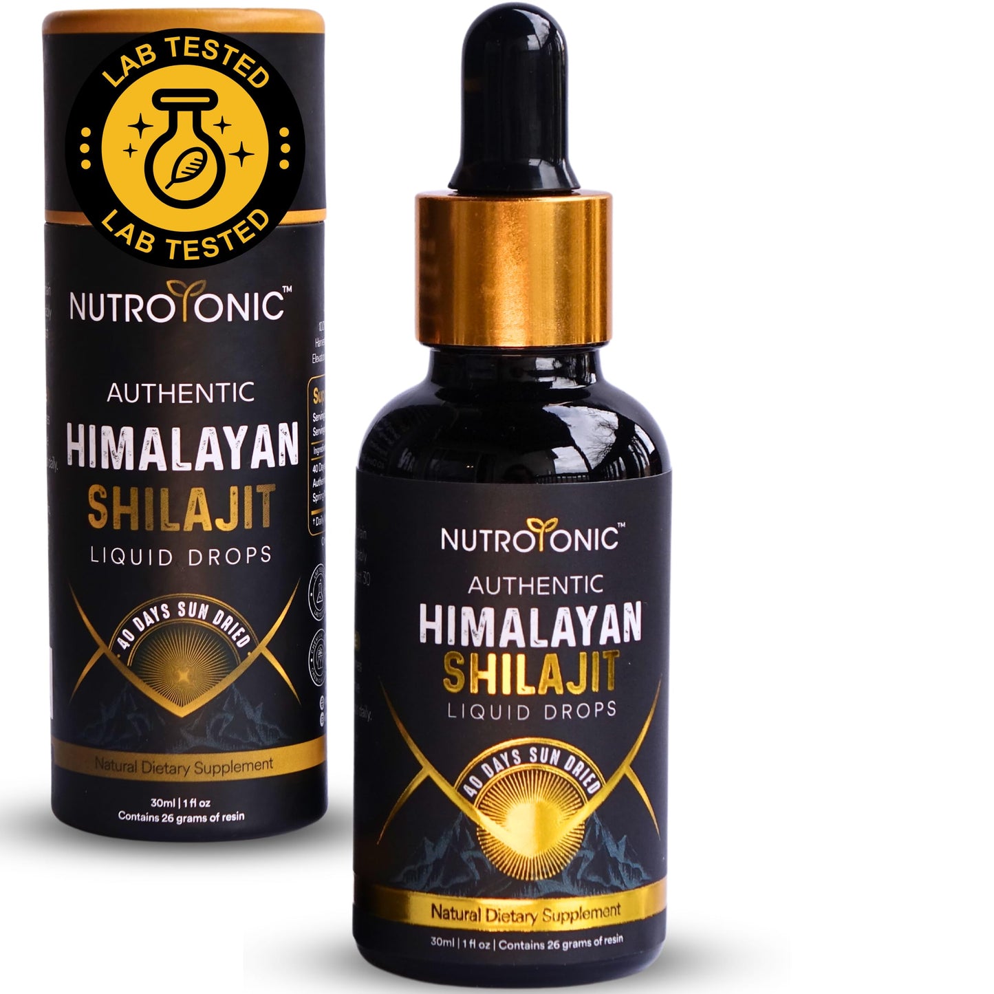 NutroTonic Himalayan Shilajit Liquid Drops - 30ml, 60 Days Sun-Dried, Gold Grade A+