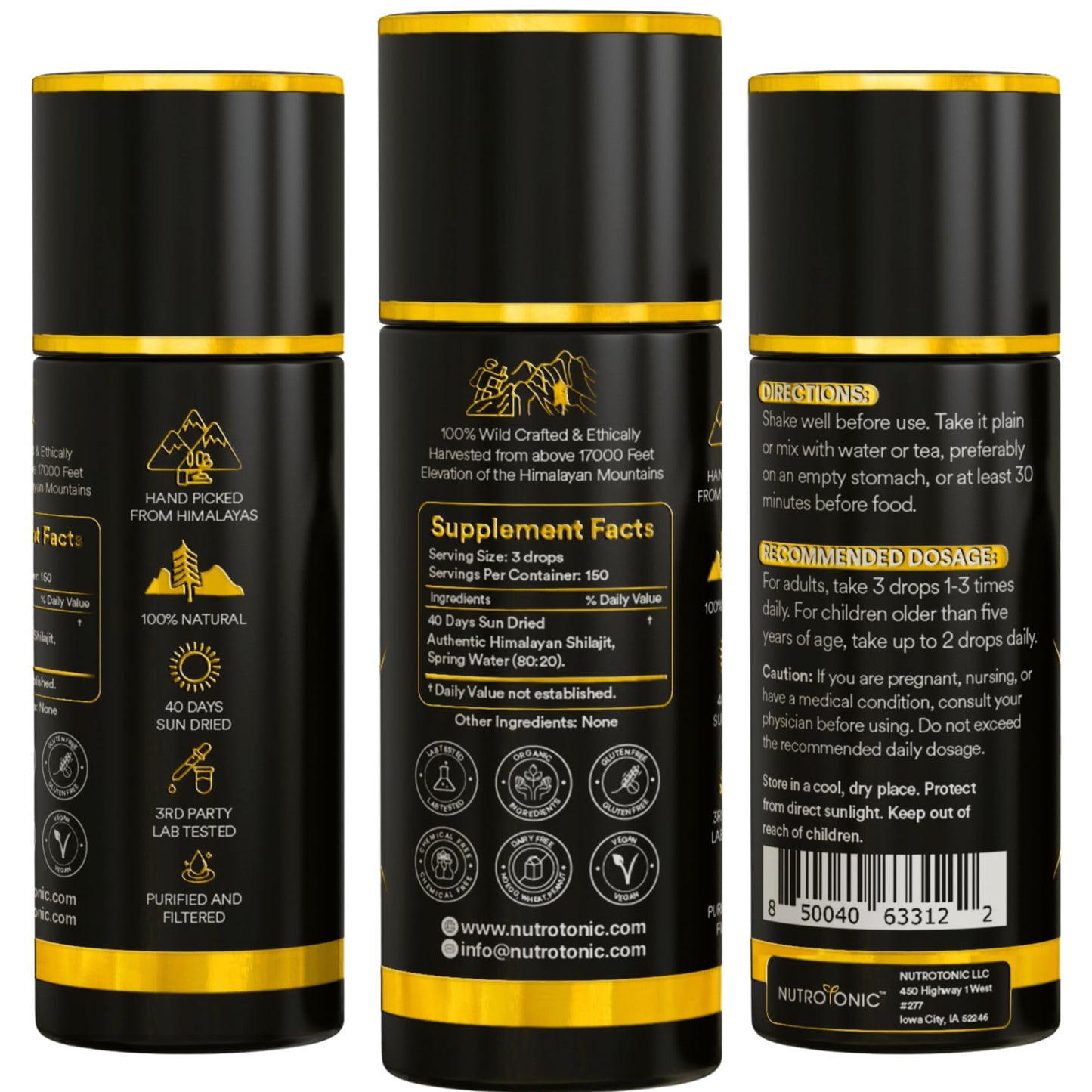 NutroTonic Himalayan Shilajit Liquid Drops - 30ml, 60 Days Sun-Dried, Gold Grade A+